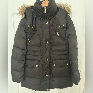 Kenneth Cole Black Down Jacket with Fur Trim M